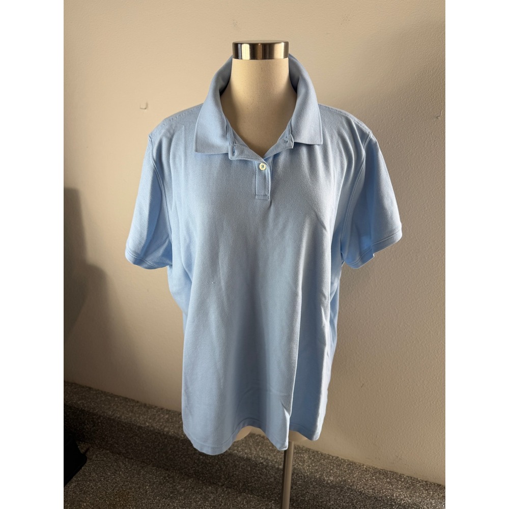 LL Bean Womens Plus 3X Relaxed Fit Polo Shirt Light Blue Cotton Pique